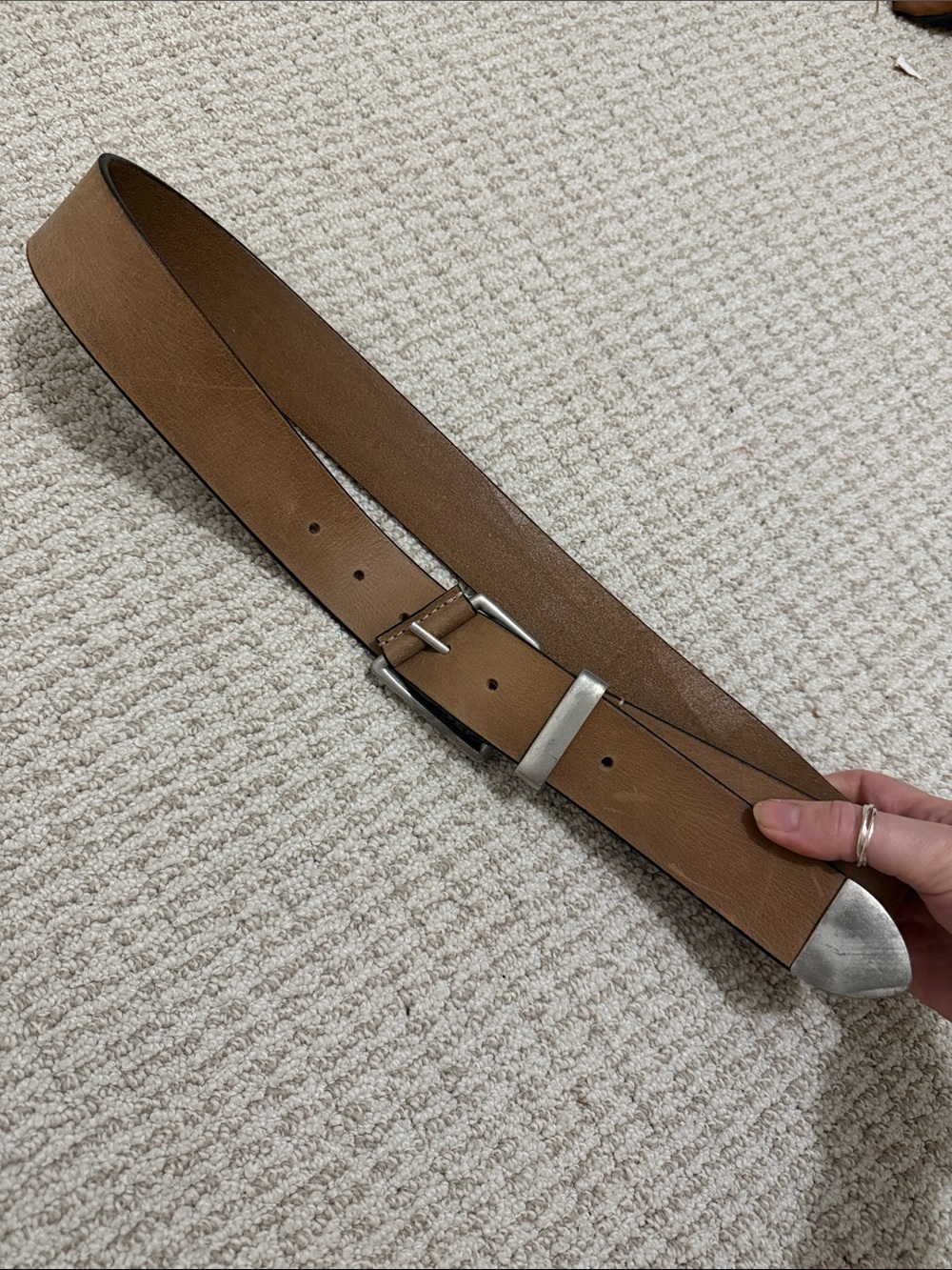 We The Free Tan Leather Belt with Silver-Tone Hardware